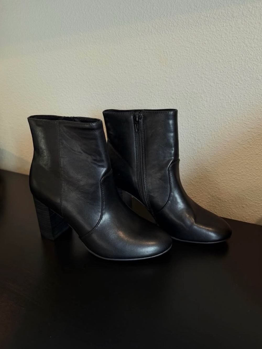 Old Navy Black Leather Ankle Booties with Block Heel